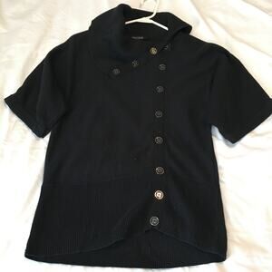 White House / Black Market SHRT SLV black button accent cowl neck sweater sz S